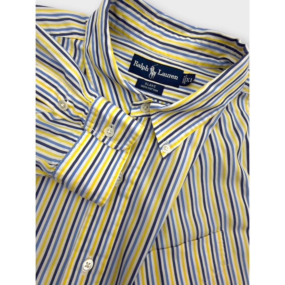 Ralph Lauren Blake Shirt XL Blue Yellow Stripe Button Down Cotton Classic Preppy